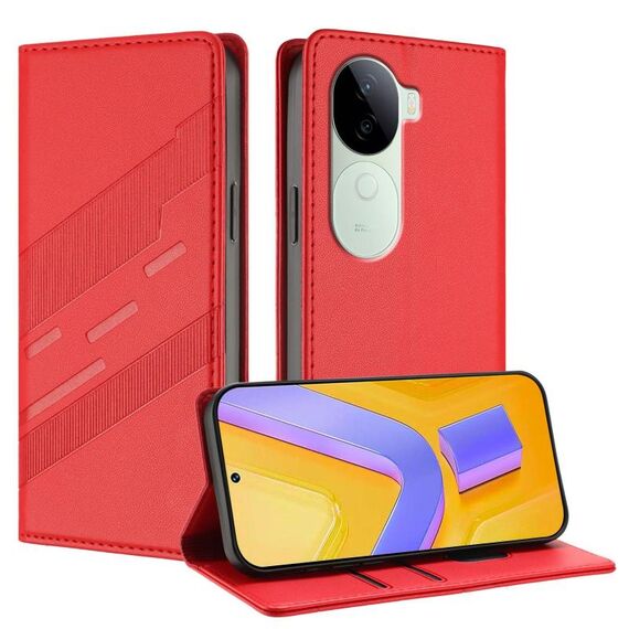 Per vivo V40e 5G India / iQOO Z9s 5G Custodia per telefono in pelle retrò con portafoglio multifunzionale in rilievo (rosso)