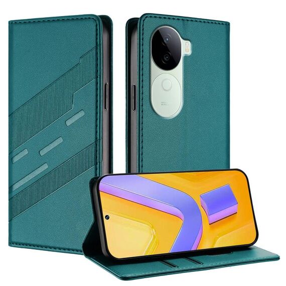 Per vivo V40e 5G India / iQOO Z9s 5G Custodia per telefono in pelle retrò con portafoglio multifunzionale in rilievo (verde scuro)