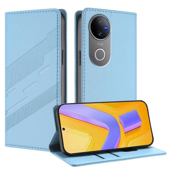 Per vivo V50 5G Global Embossed Multi-funzionale Portafoglio Retro Custodia per telefono in pelle (azzurro chiaro)
