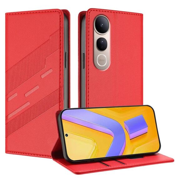 Per vivo V50 Lite 5G Custodia per telefono in pelle retrò con portafoglio multifunzionale in rilievo (rosso)