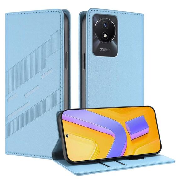 Per vivo Y02A 4G / Y02 4G / Y11 2023 Custodia per telefono in pelle retrò con portafoglio multifunzionale in rilievo (azzurro chiaro)