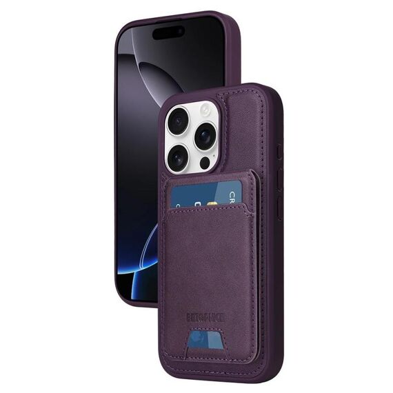 Per iPhone 16 Pro BETOPNICE Custodia per telefono con portafoglio MagSafe staccabile verticale a ribalta (viola)