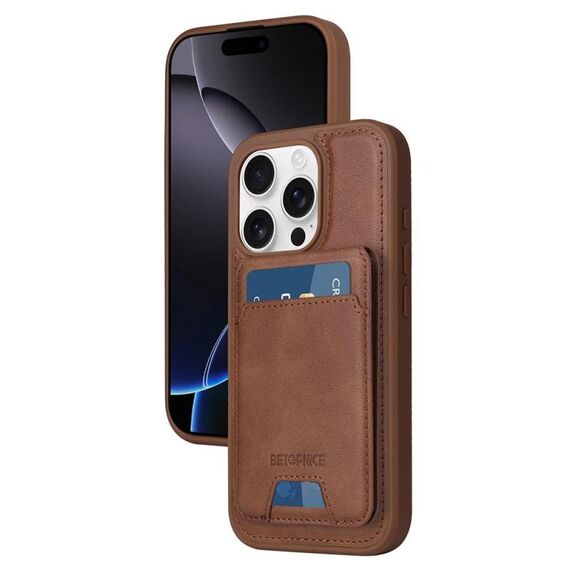 Per iPhone 16 Pro BETOPNICE Custodia per telefono con portafoglio MagSafe staccabile verticale a ribalta (marrone)