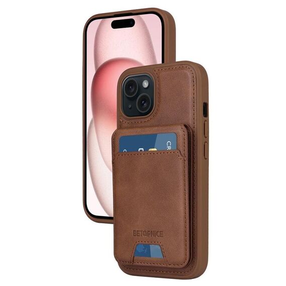 Per iPhone 15 BETOPNICE Custodia per telefono con portafoglio MagSafe staccabile verticale a ribalta (marrone)