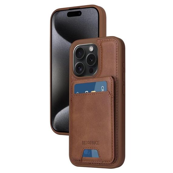Per iPhone 15 Pro BETOPNICE Custodia per telefono con portafoglio MagSafe staccabile verticale a ribalta (marrone)