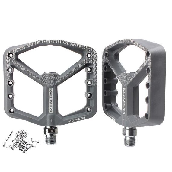 RACEWORK RK579 1 paio di pedali per bicicletta con cuscinetto antiscivolo largo in nylon (grigio)