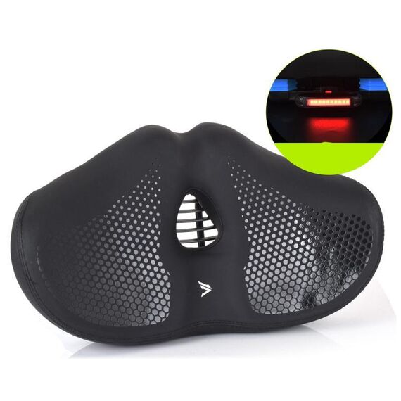 FMFXTRA Sella per bicicletta ispessita Sella per mountain bike a forma di, colore: nero + luce posteriore