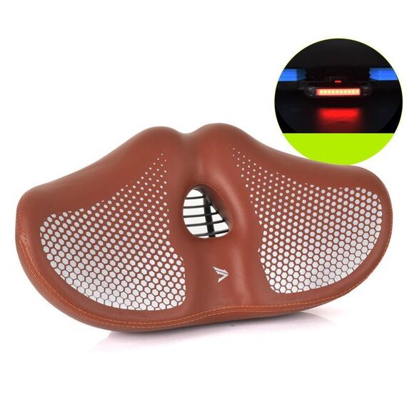 FMFXTRA Sella per bicicletta ispessita Sella a forma di mountain bike, colore: marrone + luce posteriore