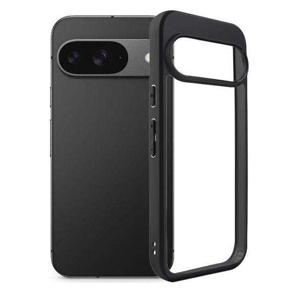 Per Google Pixel 10/10 Pro Custodia per telefono in TPU satinato + PC trasparente (nero)