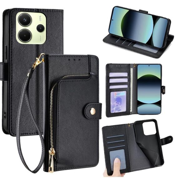 Per Redmi Note 14 4G 163,25 mm Custodia in pelle con cerniera (nero)