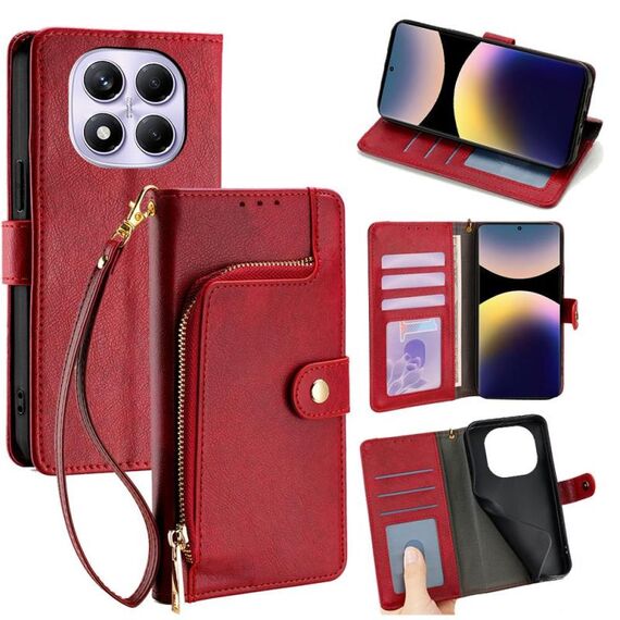Per Redmi Note 14 Pro 4G Custodia in pelle con cerniera (rosso)