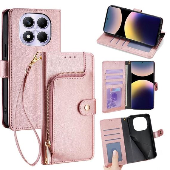 Per Redmi Note 14 Pro 4G Custodia in pelle con cerniera (oro rosa)