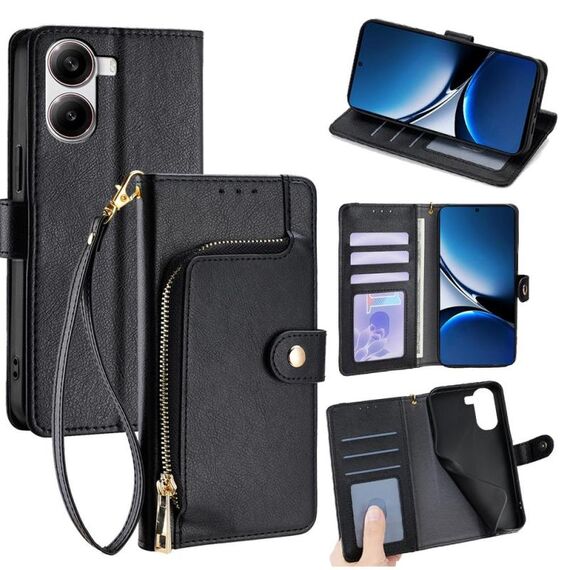 Per Redmi Turbo 4 Custodia in pelle con cerniera (nero)