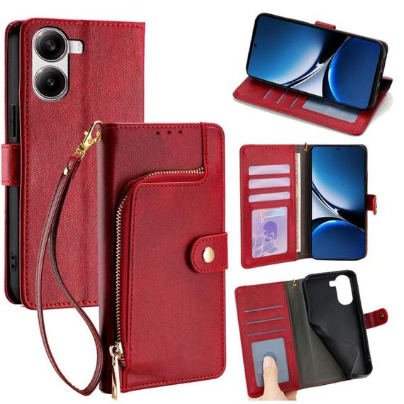 Per Redmi Turbo 4 Custodia in pelle con cerniera (rosso)