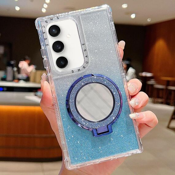 Per Samsung Galaxy S23 FE Mirror Holder Glitter MagSafe Custodia per telefono (blu)