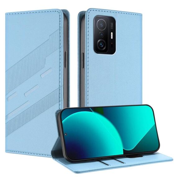 Per Xiaomi 11T / 11T Pro Custodia per telefono in pelle retrò con portafoglio multifunzionale in rilievo (azzurro chiaro)