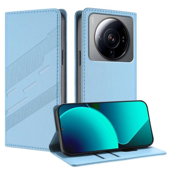 Per Xiaomi 12S Ultra Embossed Multi-funzionale Portafoglio Retro Custodia per Telefono in Pelle (Blu Chiaro)