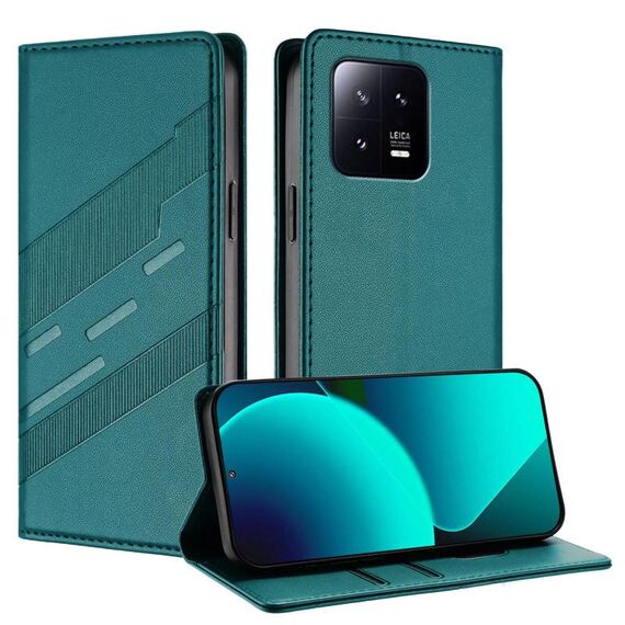 Per Xiaomi 13 5G Custodia per telefono in pelle retrò con portafoglio multifunzionale in rilievo (verde scuro)