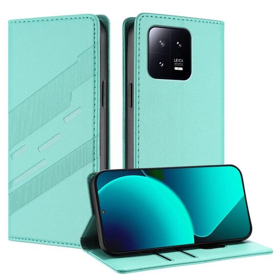 Per Xiaomi 13 5G Custodia per telefono in pelle retrò con portafoglio multifunzionale in rilievo (verde menta)