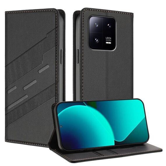 Per Xiaomi 13 Pro 5G Custodia per telefono in pelle retrò con portafoglio multifunzionale in rilievo (nero)