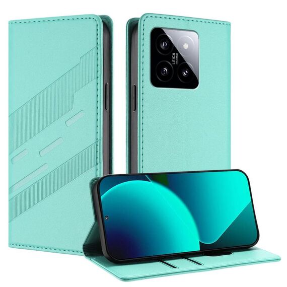 Per Xiaomi 14 5G Global Embossed Multi-funzionale Portafoglio Retro Custodia in Pelle per Telefono (Verde Menta)