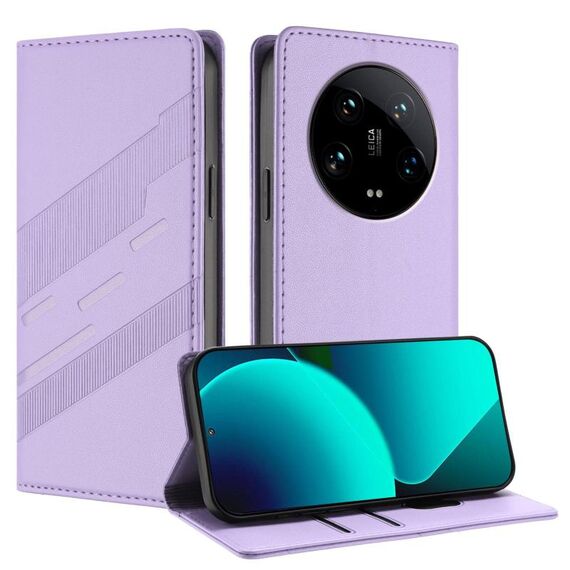 Per Xiaomi 14 Ultra 5G Global Embossed Multi-funzionale Portafoglio Retro Custodia in Pelle per Telefono (Viola Chiaro)