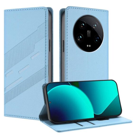 Per Xiaomi 14 Ultra 5G Global Embossed Multi-funzionale Portafoglio Retro Custodia in Pelle per Telefono (Blu Chiaro)