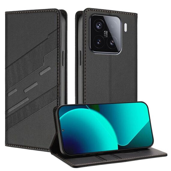 Per Xiaomi 15 Custodia per telefono in pelle retrò con portafoglio multifunzionale in rilievo (nero)