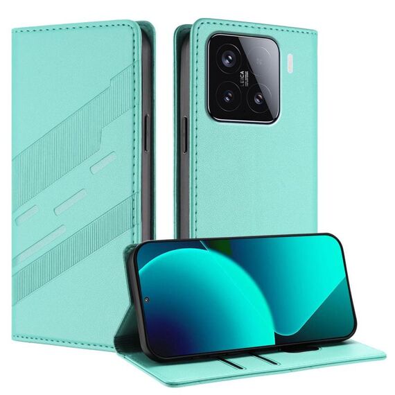 Per Xiaomi 15 Custodia per telefono in pelle retrò con portafoglio multifunzionale in rilievo (verde menta)
