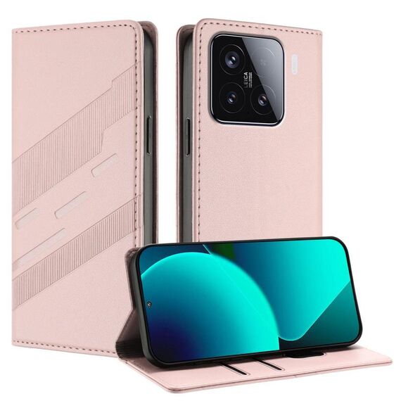 Per Xiaomi 15 Custodia per telefono in pelle retrò con portafoglio multifunzionale in rilievo (rosa)