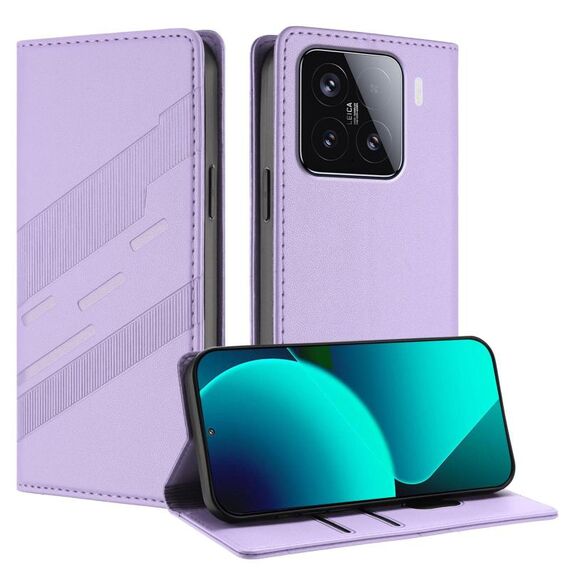 Per Xiaomi 15 Custodia per telefono in pelle retrò con portafoglio multifunzionale in rilievo (viola chiaro)