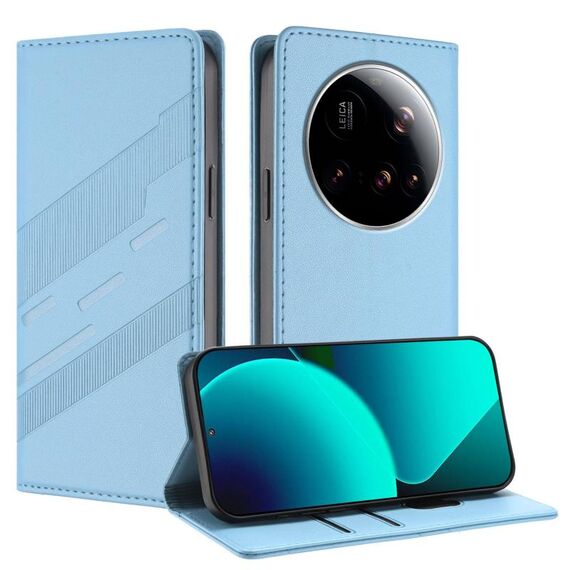 Per Xiaomi 15 Ultra Embossed Multi-funzionale Portafoglio Retro Custodia in Pelle per Telefono (Blu Chiaro)