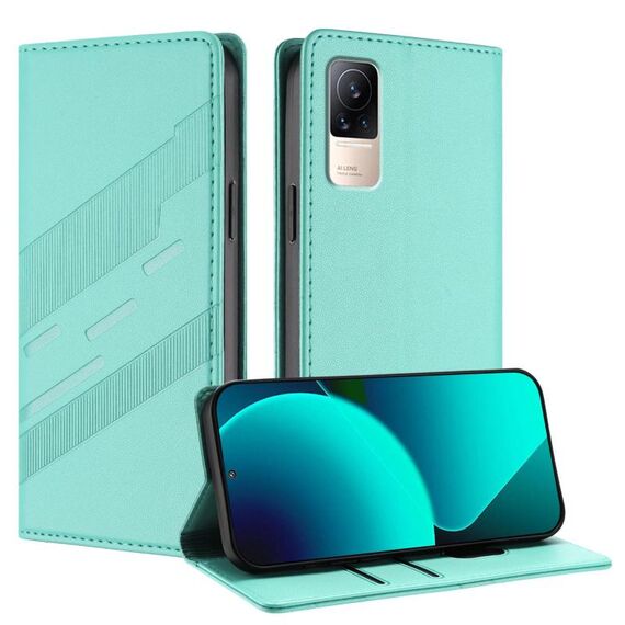 Per Xiaomi Civi / Civi 1S Custodia per telefono in pelle retrò a portafoglio multifunzionale in rilievo (verde menta)