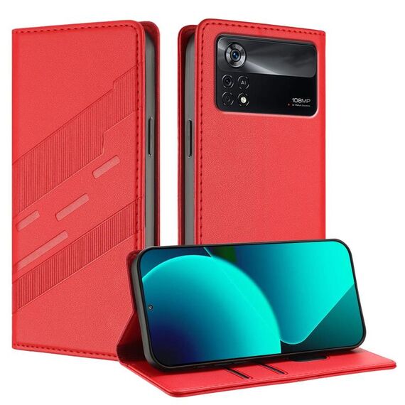 Per Xiaomi Poco X4 Pro 5G Custodia per telefono in pelle retrò con portafoglio multifunzionale in rilievo (rosso)