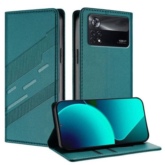 Per Xiaomi Poco X4 Pro 5G Custodia per telefono in pelle retrò con portafoglio multifunzionale in rilievo (verde scuro)