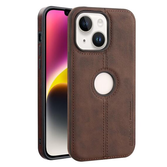 Per iPhone 14 Plus Crazy Horse Custodia per telefono in pelle con retro in pelle (marrone scuro)