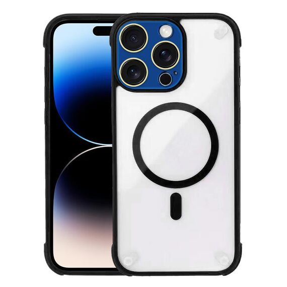 Per iPhone 14 Pro Max Custodia per telefono ibrida in acrilico TPU magnetico antiurto MagSafe (nero)