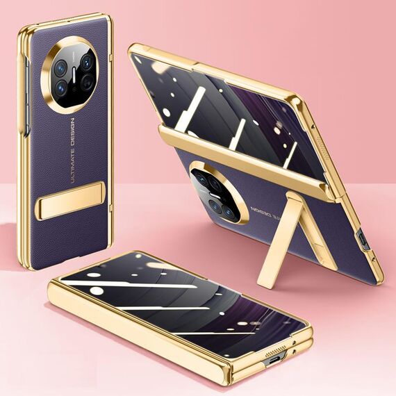Per Huawei Mate X5 Custodia per telefono con cerniera e supporto pieghevole in pelle galvanica integrata per la privacy (viola)