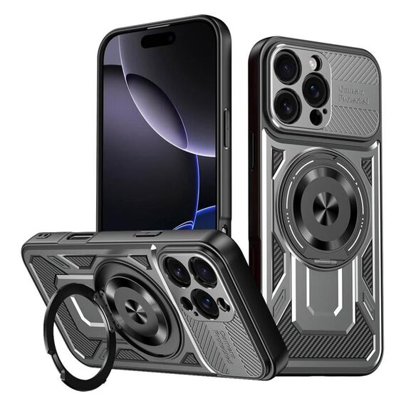 Per iPhone 16 Pro Armor Supporto Rotante MagSafe Custodia per Telefono (Grigio)