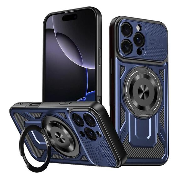 Per iPhone 16 Pro Armor Rotating Holder MagSafe Custodia per telefono (blu)