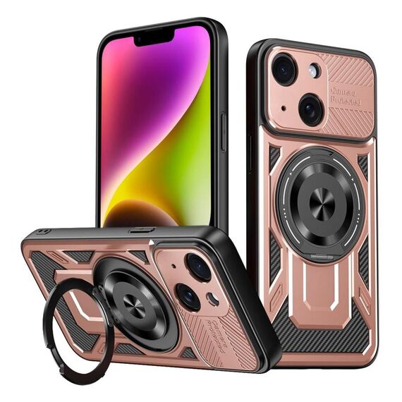 Per iPhone 14 Plus Custodia per telefono con supporto rotante MagSafe Armor (oro rosa)