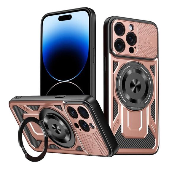 Per iPhone 14 Pro Max Custodia per telefono con supporto rotante MagSafe Armor (oro rosa)