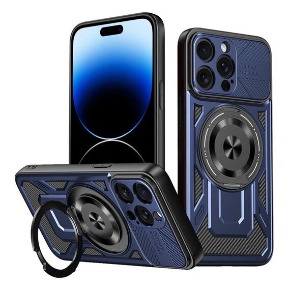 Per iPhone 14 Pro Max Custodia per telefono MagSafe con supporto rotante Armor (blu)