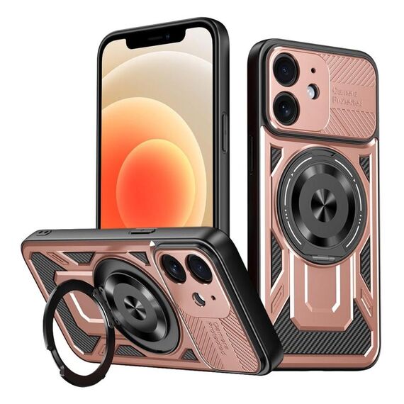 Per iPhone 12 Custodia per telefono con supporto rotante MagSafe Armor (oro rosa)