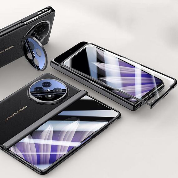Per OPPO Find N5 HD Custodia per telefono con cerniera in pelle galvanica integrata e supporto per obiettivo (nero)