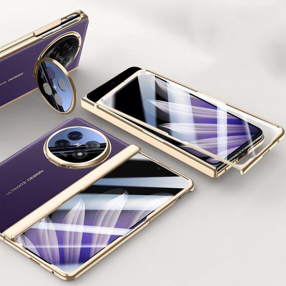 Per OPPO Find N5 HD Custodia per telefono con cerniera in pelle galvanica integrata e supporto per obiettivo (viola)