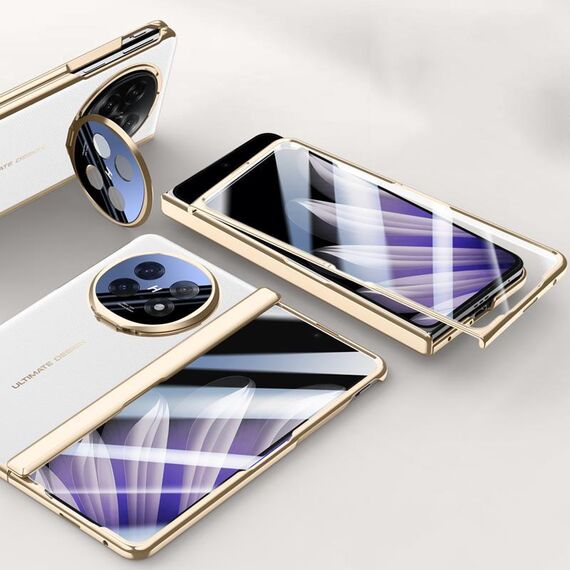 Per OPPO Find N5 HD Custodia per telefono con cerniera in pelle galvanica integrata e supporto per obiettivo (bianca)