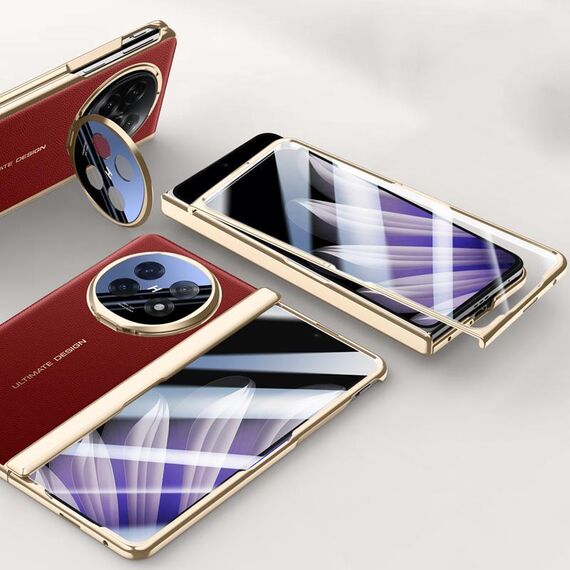 Per OPPO Find N5 HD Custodia per telefono con cerniera in pelle galvanica integrata e supporto per obiettivo (rosso)