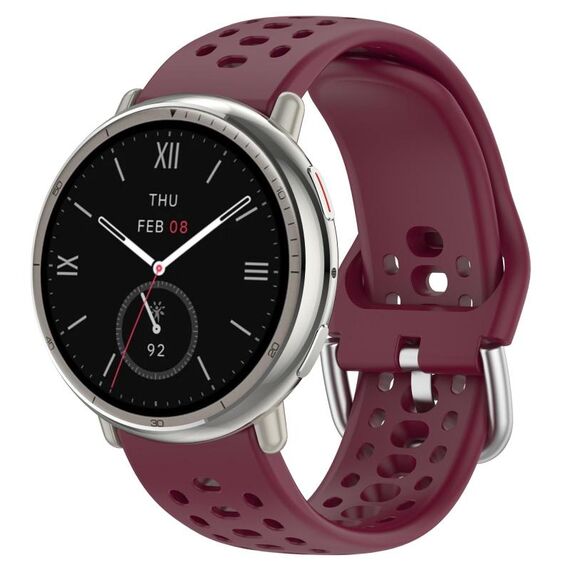 Per Amazfit Active 2 Holes Style 22mm Cinturino Sportivo in Silicone (Rosso Vino)