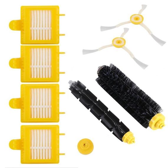 8 pezzi/set per iRobot Roomba serie 700/780 accessori per robot spazzatrici 4 filtri HEPA + 2 spazzole laterali + 1 paio di spazzole principali (giallo)